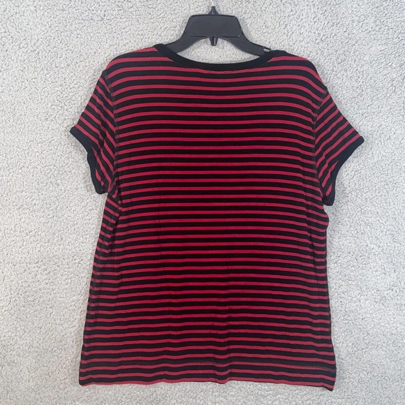 Chico's T Shirt Womens 3 Red Black Stripes Short Sleeve Round Neck Casual Top - Picture 9 of 15